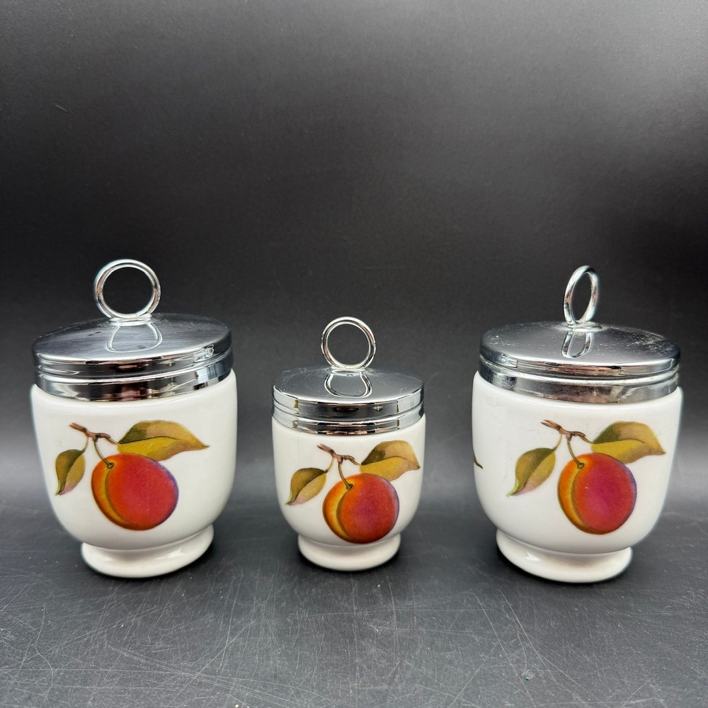 Royal Worcester Egg Coddlers Evesham Fruit Set of 3 Single and Double